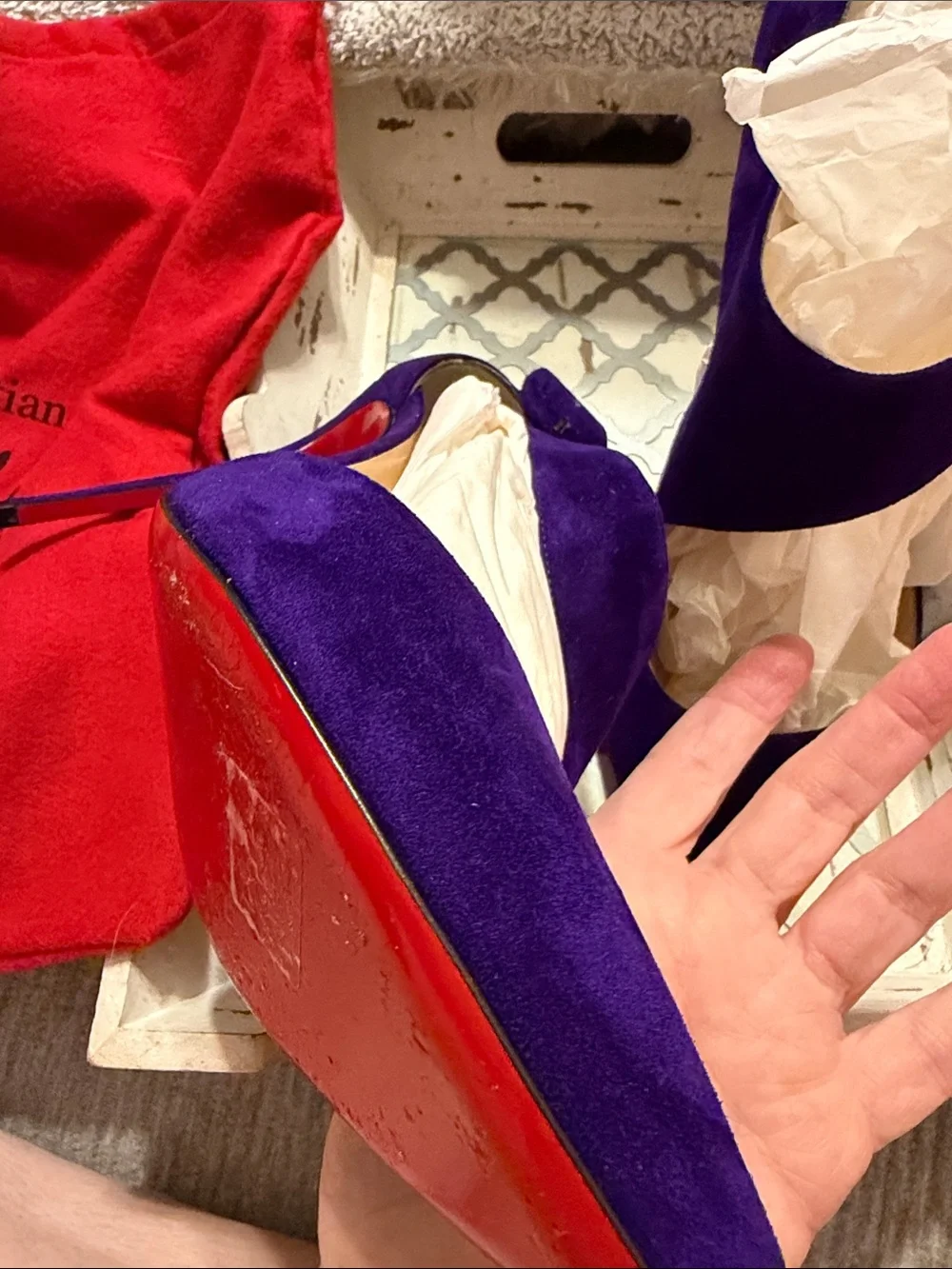 Christian Louboutin Purple Suede Pointed Mary Jane Pumps